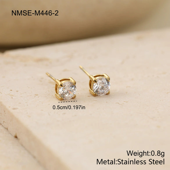 Wholesale Women's Geometric Stainless Steel 18K Gold Electroplated Round Zircon Earrings