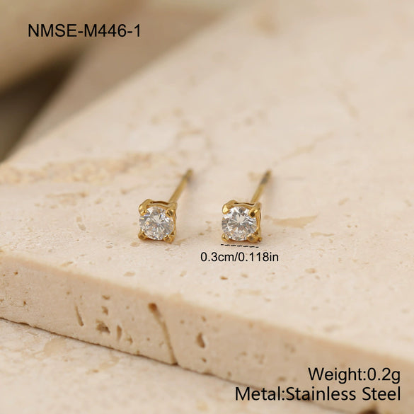 Wholesale Women's Geometric Stainless Steel 18K Gold Electroplated Round Zircon Earrings
