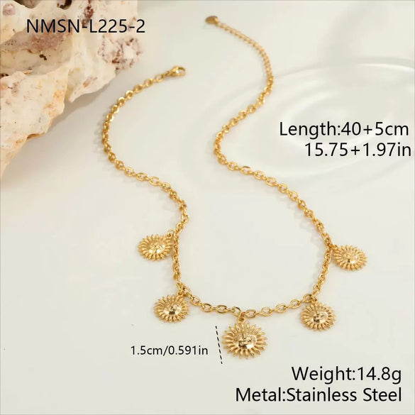 Wholesale Women's Geometric Stainless Steel 18K Gold Electroplated Sunflower Pendant Necklace For Office Ladies