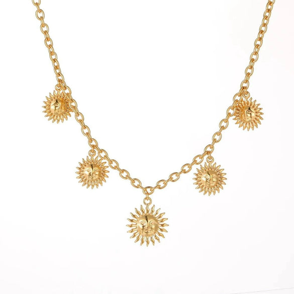 Wholesale Women's Geometric Stainless Steel 18K Gold Electroplated Sunflower Pendant Necklace For Office Ladies