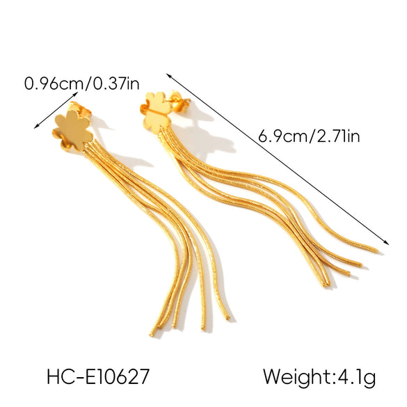Wholesale Women's Geometric Stainless Steel 18K Gold Electroplated Tassel Long Earrings Jewelry
