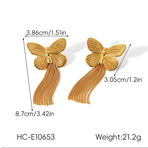 Wholesale Women's Geometric Stainless Steel 18K Gold Electroplated Tassel Long Earrings Jewelry