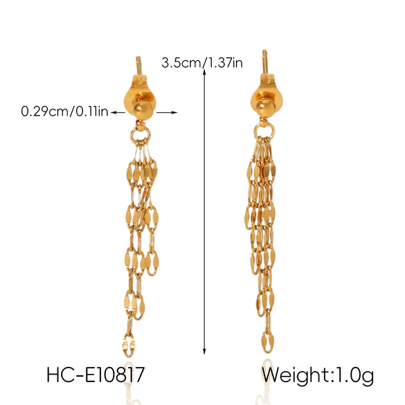 Wholesale Women's Geometric Stainless Steel 18K Gold Electroplated Tassel Long Earrings Jewelry