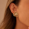 Wholesale Women's Geometric Stainless Steel 18K Gold Electroplated Threedimensional Hollow Flower Stud Earrings