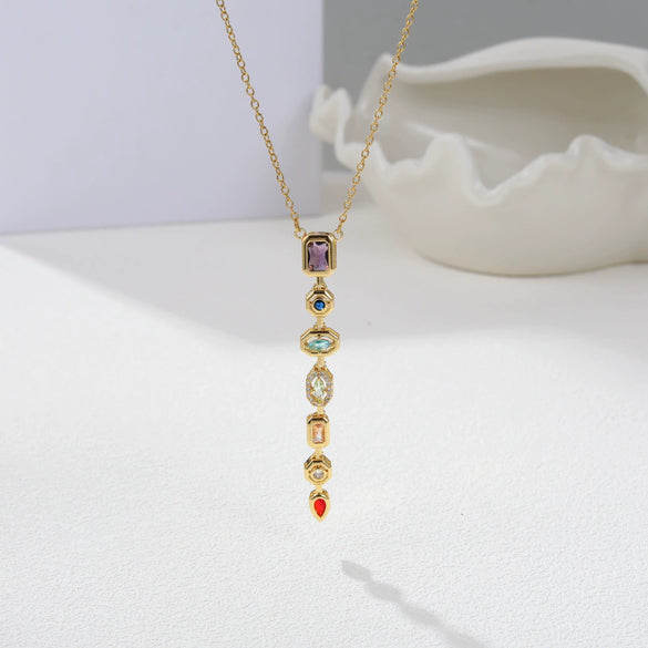 Wholesale Women's Geometric Stainless Steel 18K Gold Electroplated Vertical Bar Necklace Vintage Multi Shaped Splicing Style
