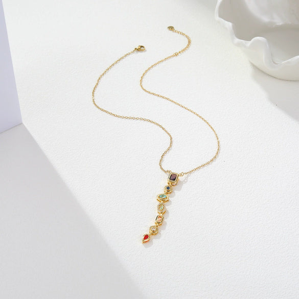 Wholesale Women's Geometric Stainless Steel 18K Gold Electroplated Vertical Bar Necklace Vintage Multi Shaped Splicing Style