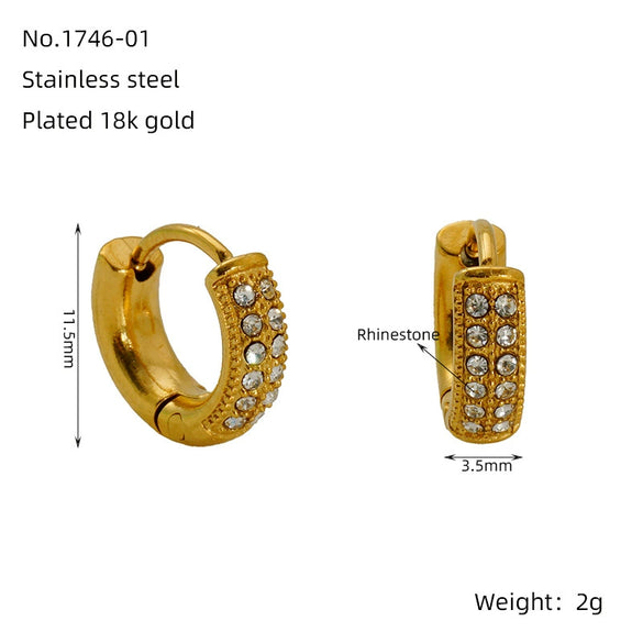 Wholesale Women's Geometric Stainless Steel 18K Gold Plain Hoop Earrings With Diamonds And Electroplating