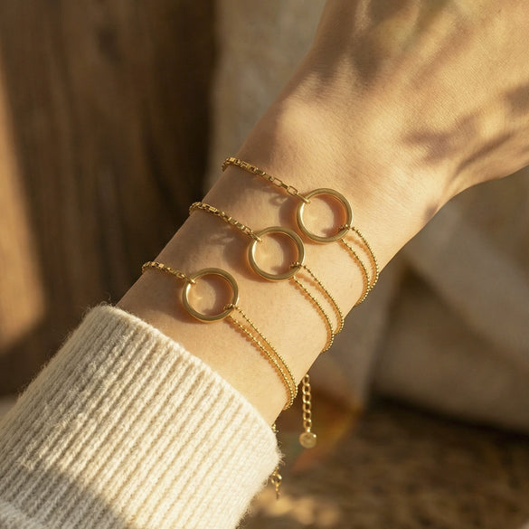 Wholesale Women's Geometric Stainless Steel 18K Gold Plated Bracelet French Minimalist Style