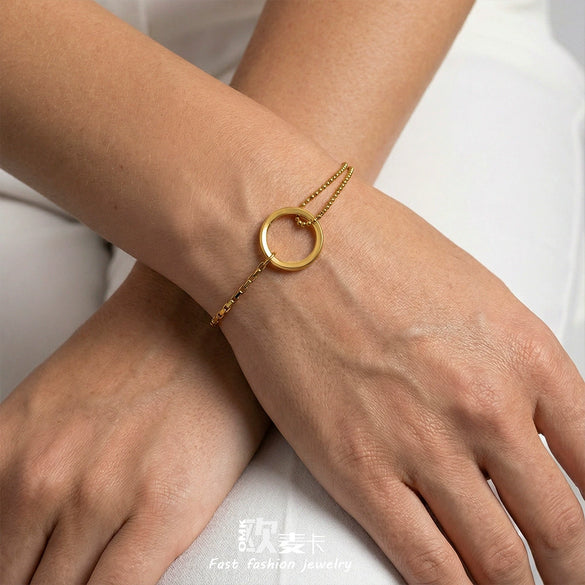 Wholesale Women's Geometric Stainless Steel 18K Gold Plated Bracelet French Minimalist Style