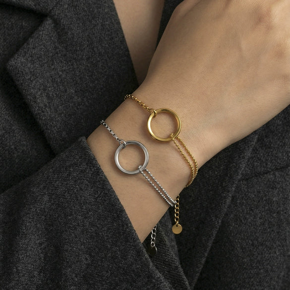 Wholesale Women's Geometric Stainless Steel 18K Gold Plated Bracelet French Minimalist Style
