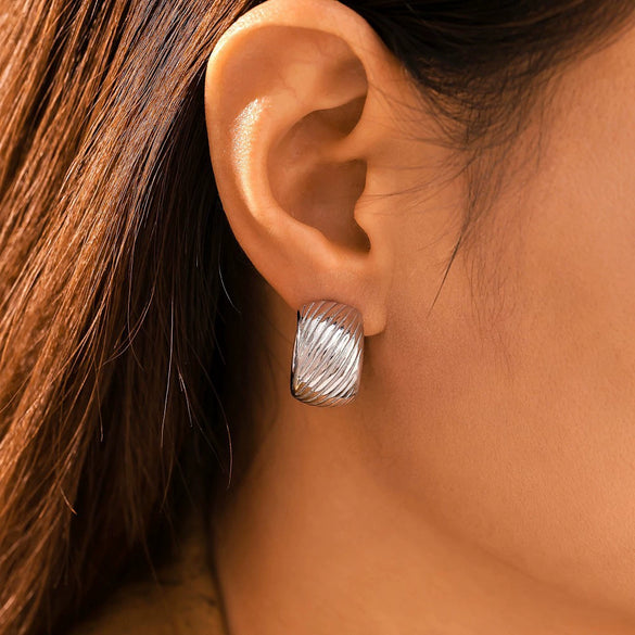 Wholesale Women's Geometric Stainless Steel 18K Gold Plated C Type Twill Earrings