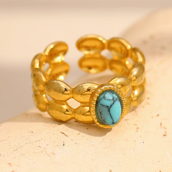 Wholesale Women's Geometric Stainless Steel 18K Gold Plated Double Opening Ring Jewelry