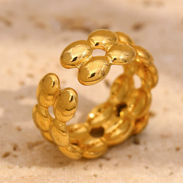 Wholesale Women's Geometric Stainless Steel 18K Gold Plated Double Opening Ring Jewelry