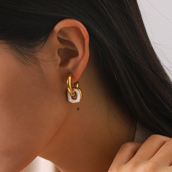 Wholesale Women's Geometric Stainless Steel 18K Gold Plated Double Ring Ear Cuffs Jewelry