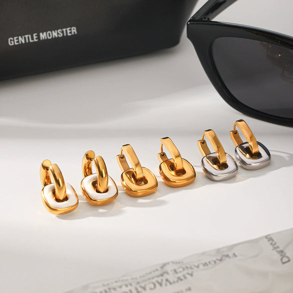 Wholesale Women's Geometric Stainless Steel 18K Gold Plated Double Ring Ear Cuffs Jewelry