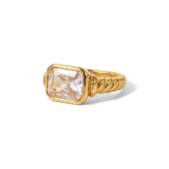 Wholesale Women's Geometric Stainless Steel 18K Gold Plated Double Ring Set With Pearls