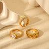 Wholesale Women's Geometric Stainless Steel 18K Gold Plated Double Ring Set With Pearls
