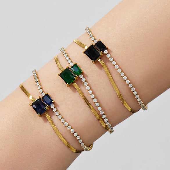 Wholesale Women's Geometric Stainless Steel 18K Gold Plated Doublelayer Blade Chain Bracelet Minimalist Niche Jewelry