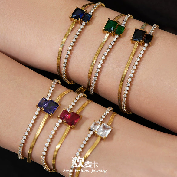 Wholesale Women's Geometric Stainless Steel 18K Gold Plated Doublelayer Blade Chain Bracelet Minimalist Niche Jewelry
