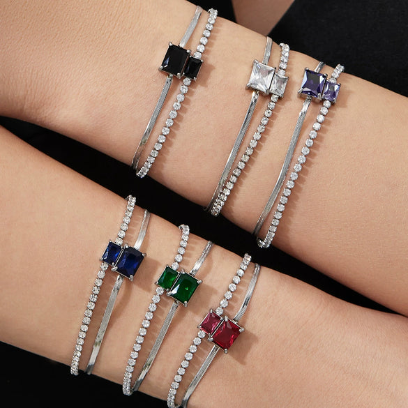 Wholesale Women's Geometric Stainless Steel 18K Gold Plated Doublelayer Blade Chain Bracelet Minimalist Niche Jewelry