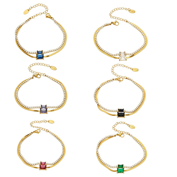 Wholesale Women's Geometric Stainless Steel 18K Gold Plated Doublelayer Blade Chain Bracelet Minimalist Niche Jewelry