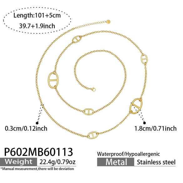Wholesale Women's Geometric Stainless Steel 18K Gold Plated Doublelayered Yshaped Long Sweater Chain Necklace