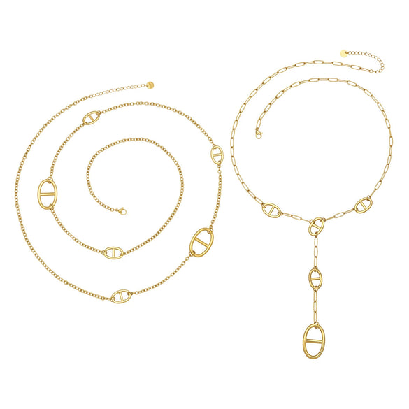 Wholesale Women's Geometric Stainless Steel 18K Gold Plated Doublelayered Yshaped Long Sweater Chain Necklace