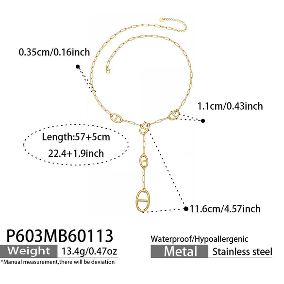 Wholesale Women's Geometric Stainless Steel 18K Gold Plated Doublelayered Yshaped Long Sweater Chain Necklace