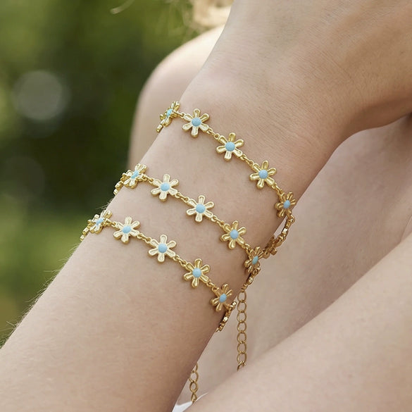 Wholesale Women's Geometric Stainless Steel 18K Gold Plated Enamel Bracelet