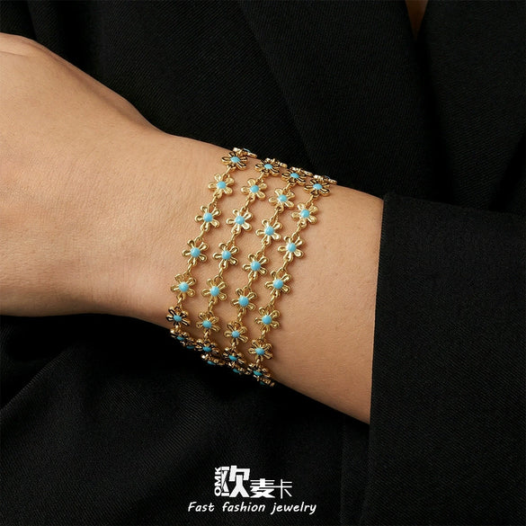 Wholesale Women's Geometric Stainless Steel 18K Gold Plated Enamel Bracelet
