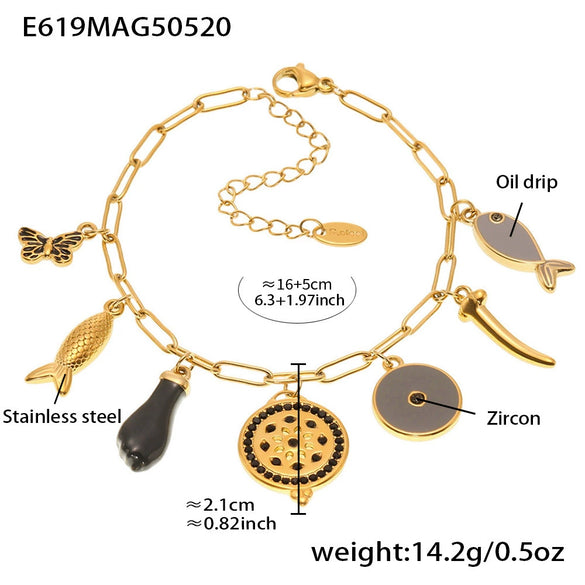 Wholesale Women's Geometric Stainless Steel 18K Gold Plated Fashion Ol Style Pendant Bracelet
