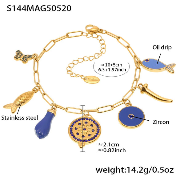Wholesale Women's Geometric Stainless Steel 18K Gold Plated Fashion Ol Style Pendant Bracelet
