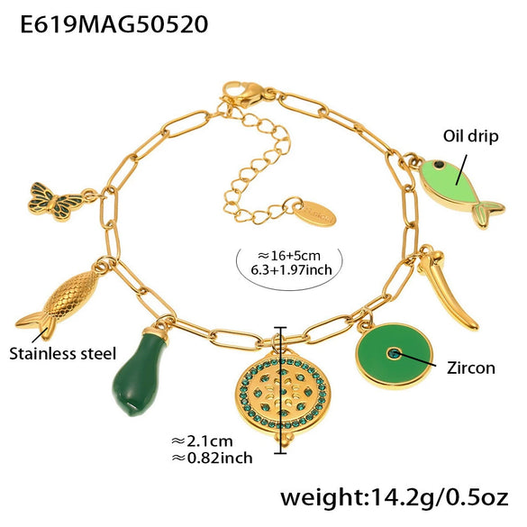 Wholesale Women's Geometric Stainless Steel 18K Gold Plated Fashion Ol Style Pendant Bracelet