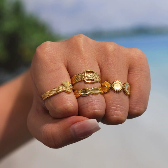 Wholesale Women's Geometric Stainless Steel 18K Gold Plated Finger Ring