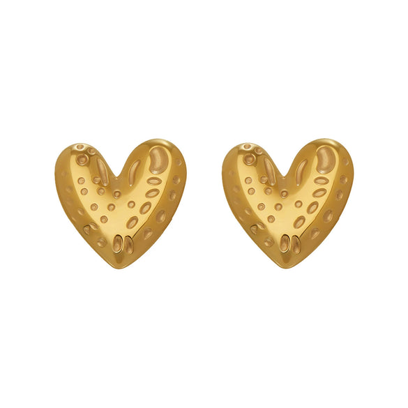 Wholesale Women's Geometric Stainless Steel 18K Gold Plated Hammered Heart Earrings