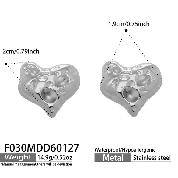 Wholesale Women's Geometric Stainless Steel 18K Gold Plated Hammered Texture Peach Heart Earrings