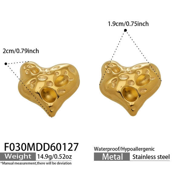 Wholesale Women's Geometric Stainless Steel 18K Gold Plated Hammered Texture Peach Heart Earrings