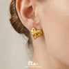 Wholesale Women's Geometric Stainless Steel 18K Gold Plated Hammered Texture Peach Heart Earrings