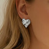 Wholesale Women's Geometric Stainless Steel 18K Gold Plated Hammered Texture Peach Heart Earrings