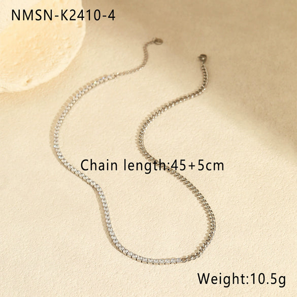 Wholesale Women's Geometric Stainless Steel 18K Gold Plated Inlaid Zircon Necklace And Clavicle Chain