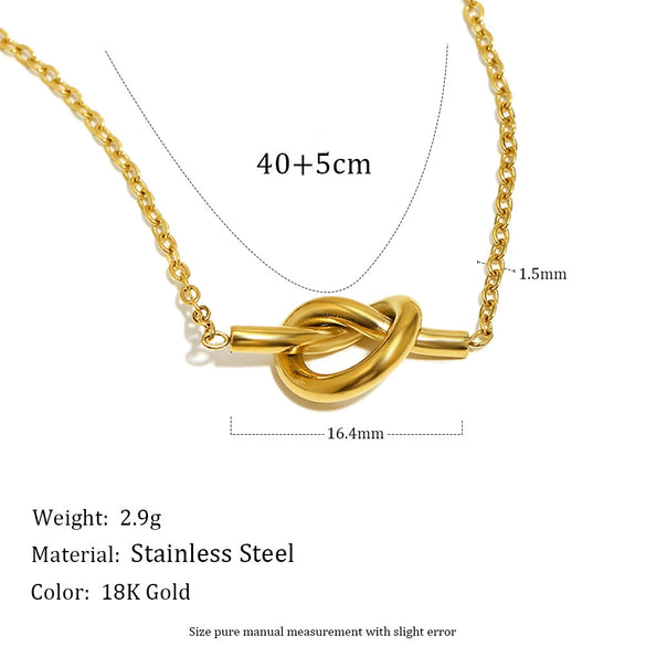 Wholesale Women's Geometric Stainless Steel 18K Gold Plated Knotted Pendant Necklace Light Luxury Style