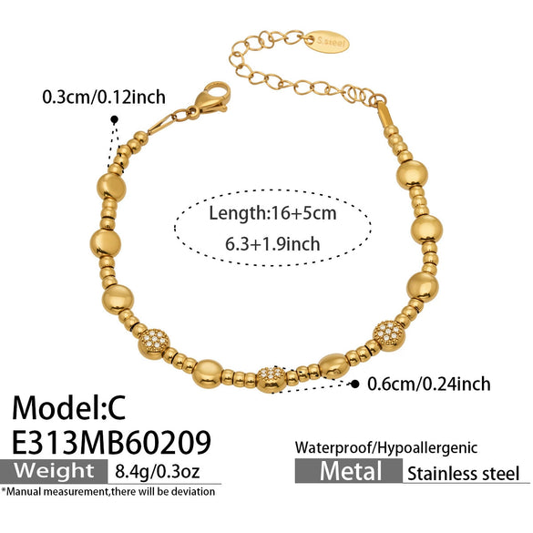 Wholesale Women's Geometric Stainless Steel 18K Gold Plated Microinlaid Bracelet Set Fashionable Minimalist Style