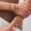 Wholesale Women's Geometric Stainless Steel 18K Gold Plated Microinlaid Bracelet Set Fashionable Minimalist Style