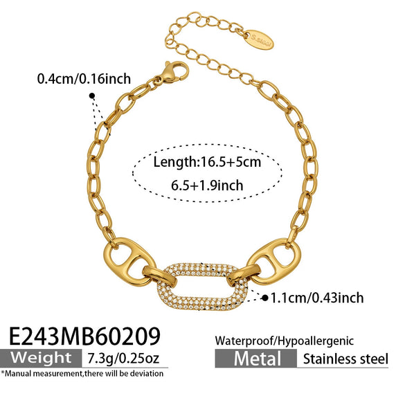 Wholesale Women's Geometric Stainless Steel 18K Gold Plated Microinlaid Bracelet Set Fashionable Minimalist Style