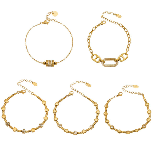 Wholesale Women's Geometric Stainless Steel 18K Gold Plated Microinlaid Bracelet Set Fashionable Minimalist Style