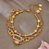 Wholesale Women's Geometric Stainless Steel 18K Gold Plated Microinlaid Bracelet Set Fashionable Minimalist Style