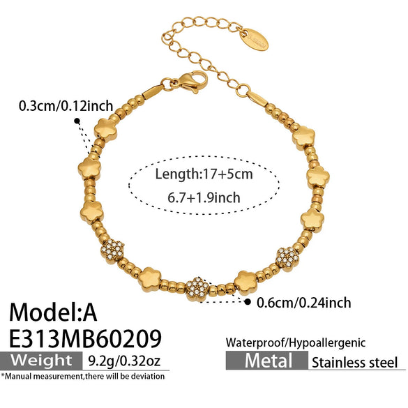 Wholesale Women's Geometric Stainless Steel 18K Gold Plated Microinlaid Bracelet Set Fashionable Minimalist Style