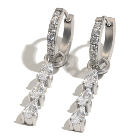 Wholesale Women's Geometric Stainless Steel 18K Gold Plated Microinlaid Water Drop Ear Clips Earrings