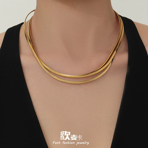 Wholesale Women's Geometric Stainless Steel 18K Gold Plated Minimalist Light Luxury Necklace