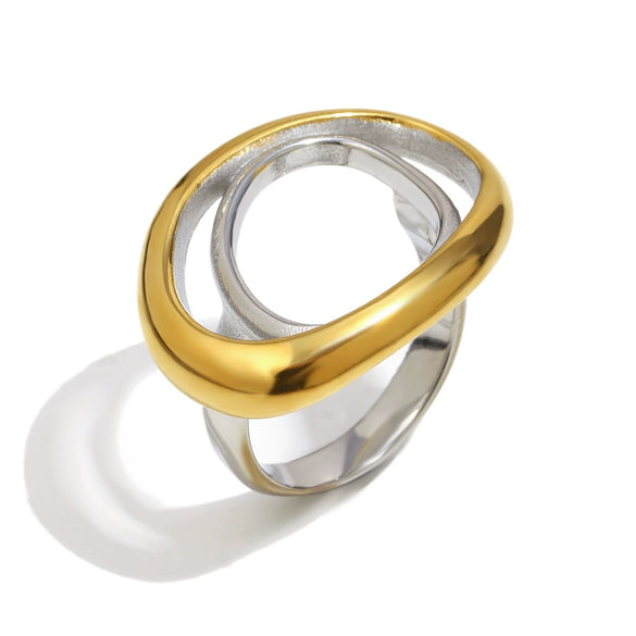 Wholesale Women's Geometric Stainless Steel 18K Gold Plated Oval Double Ring Hand Jewelry Light Luxury Style